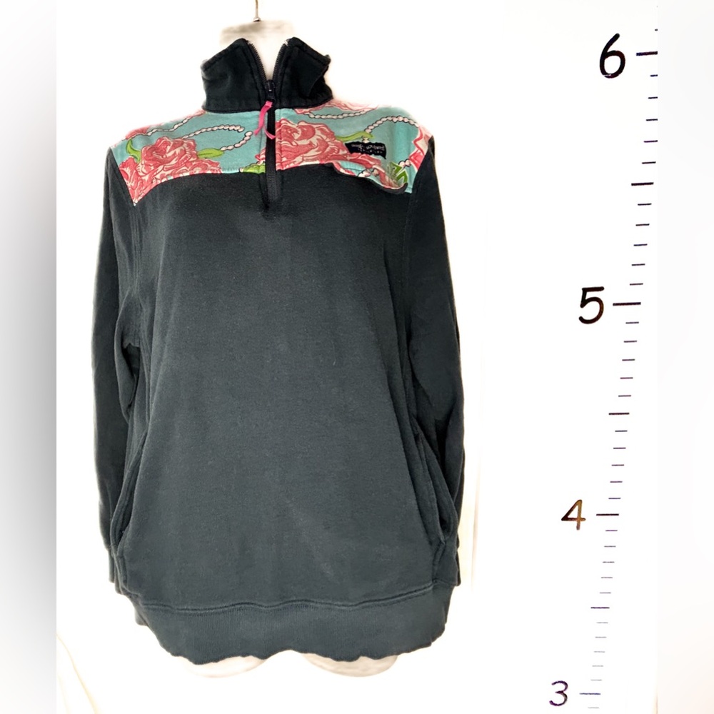 Simply Southern Dark Blue Quarter Zip Floral & Pearls Cotton Jacket Medium